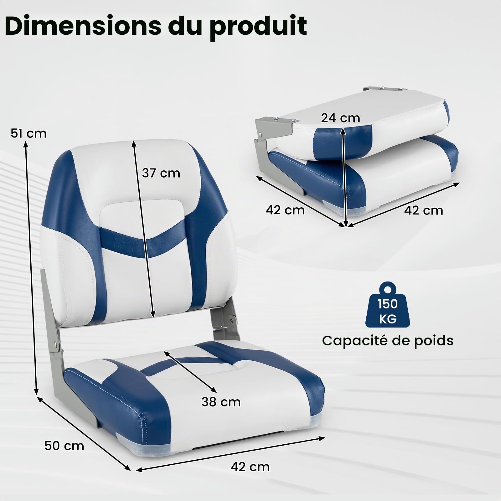 GOPLUS Lot de 2 Sièges de Bateau Pliants à Dossier Ergonomique Bas, Chaises de Bateau Confortables Rembourré en Éponge, Sièges Rabattables pour Bateau, Convient pour Yacht, Bateau de Pêche, 42x49x51CM
