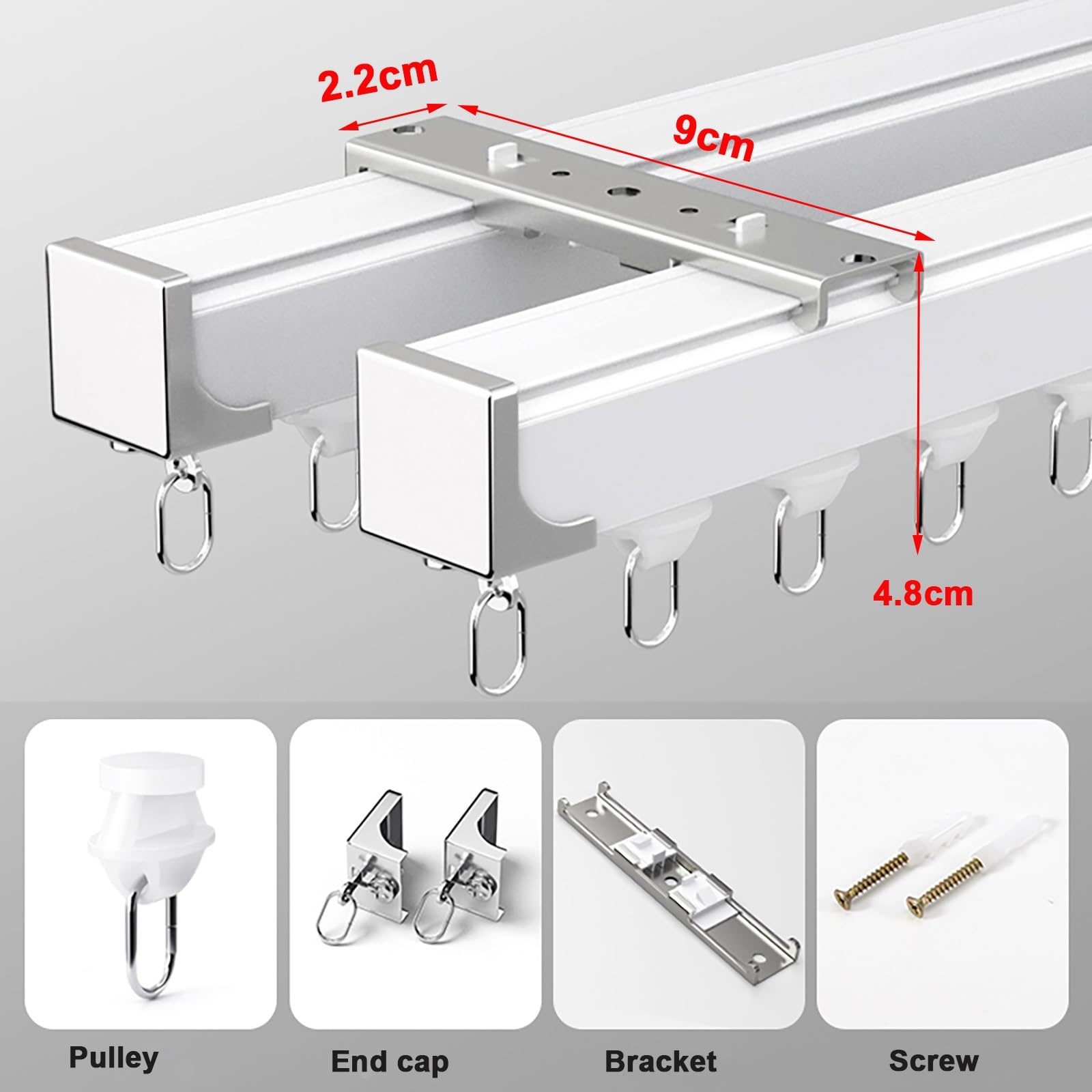 Cichy zestaw szyn do zasłon aluminiowych prętów sufitowych do zasłon 420 cm, róża, zawiera gładkie rolki, drążek do obróbki okien wykuszowych