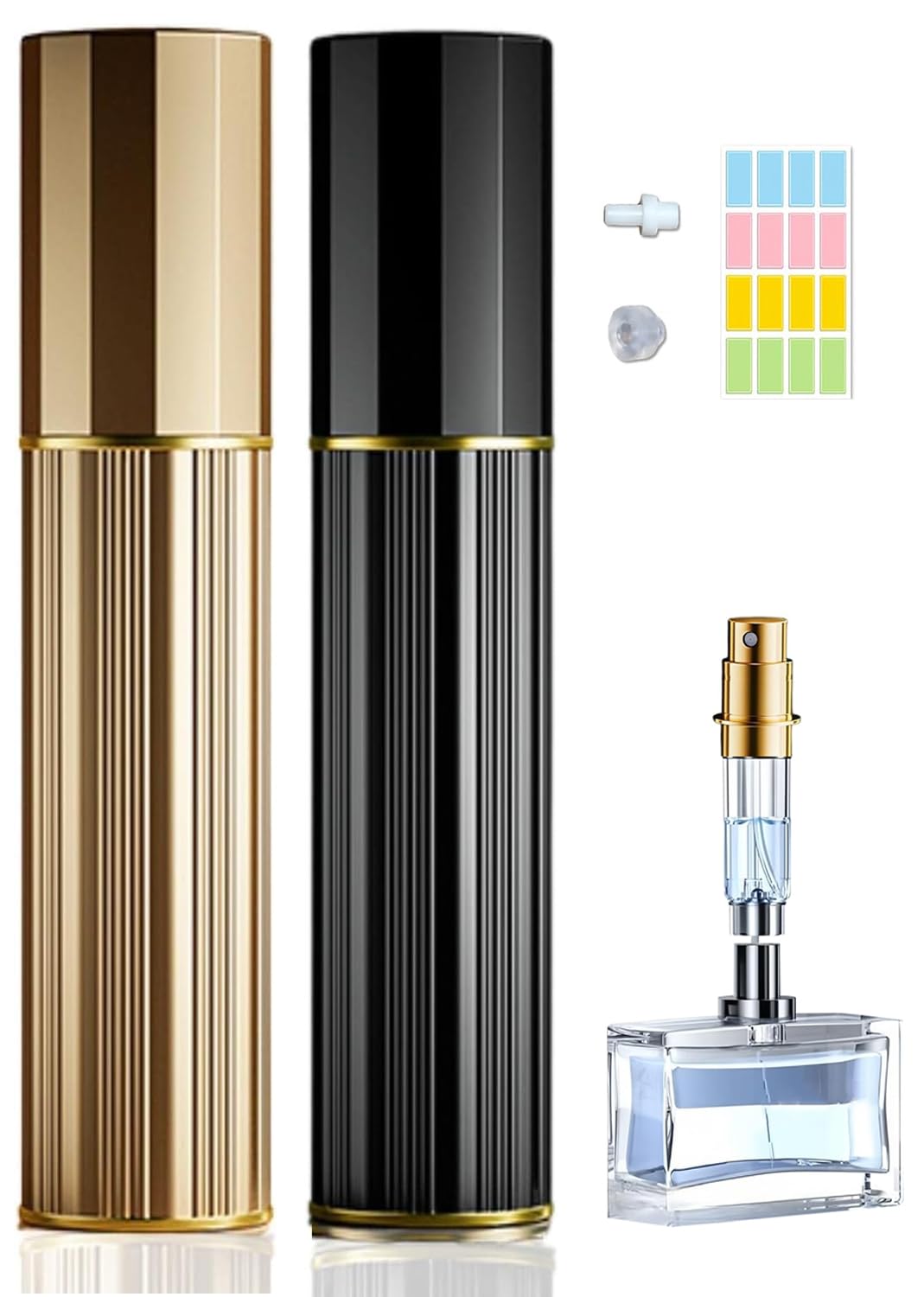 Travelofo 10ML Parfüm Abfüller, Parfümzerstäuber Nachfüllbar, Befülltechnik Ohne Trichter Leer Parfüm Zerstäuber Sprühflasche für Reise Handtasche Unterwegs (Gold & Schwarz)