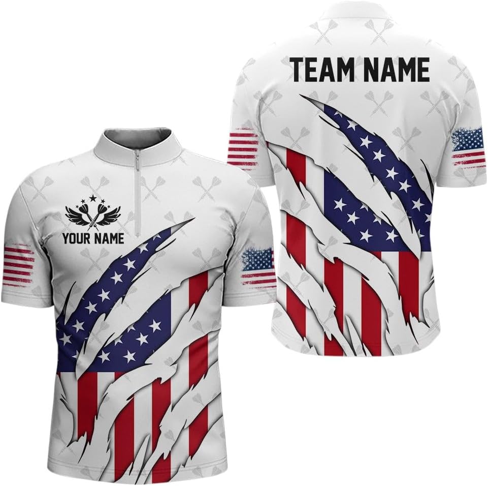 Mens Custom Darts Jerseys, Customized Darts Shirts - Fits Men, Personalized American Flag Patriotic