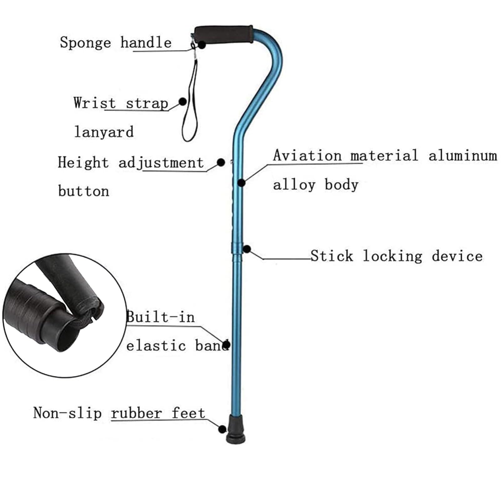 Asiento de bastón plegable portátil, silla combinada de bastón ajustable en altura de aluminio, bastón de 3 patas, bastón de senderismo ajustable con luz LED, unisex para personas mayores, luz para