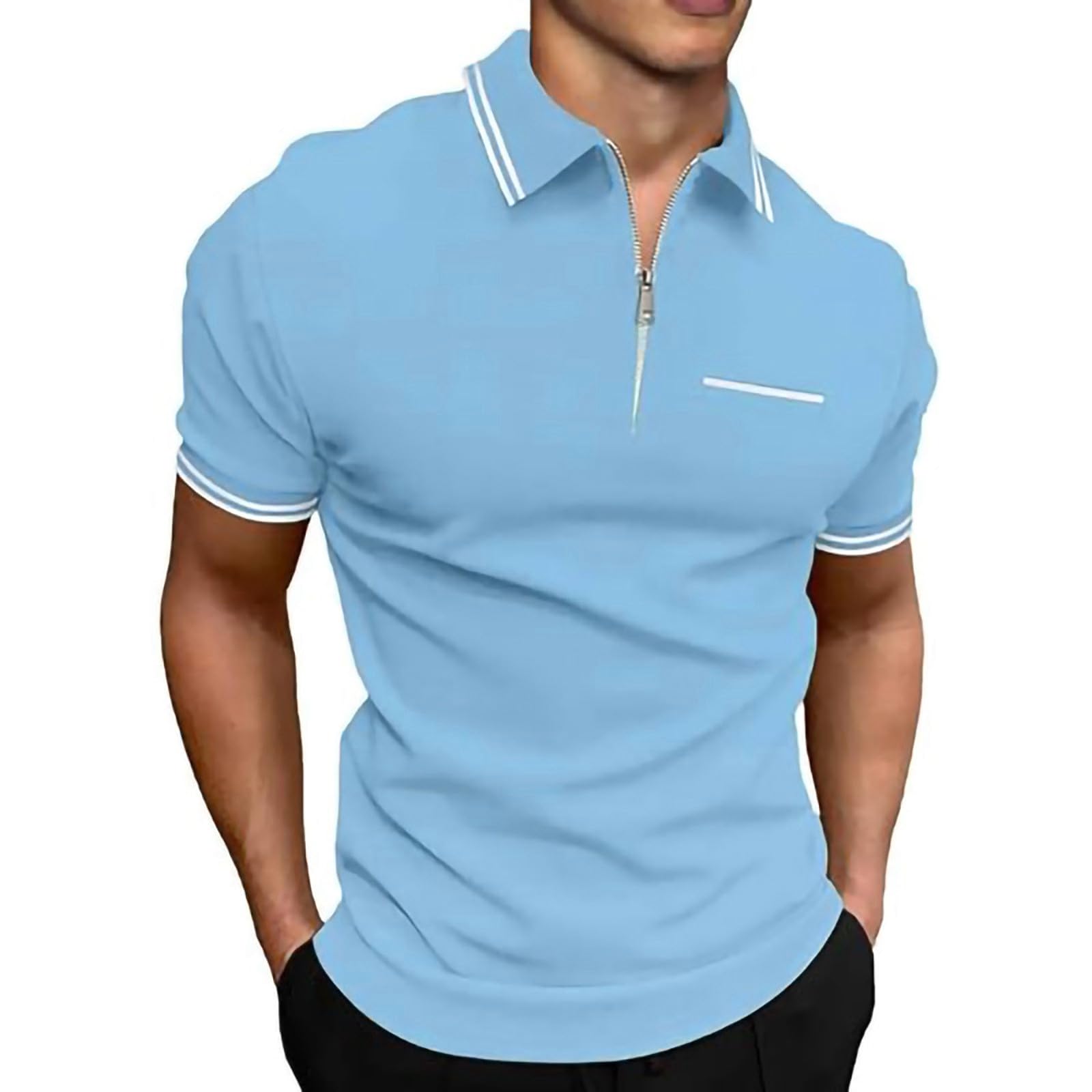 Generisch Polo de manga corta para hombre, camiseta de manga corta retro con cremallera 1/3 para hombre, para equitación, adecuado para deportes, viajes y uso diario
