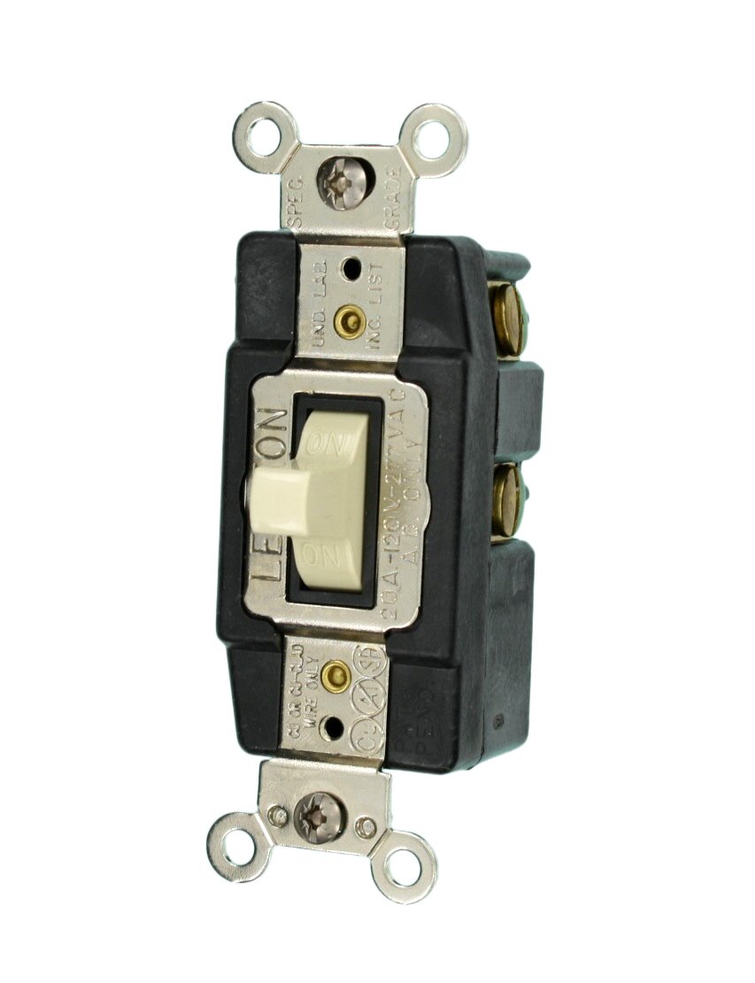 Leviton 1257-I 20-Amp 120/277-Volt Toggle Single-Pole AC Quiet Switch, Ivory