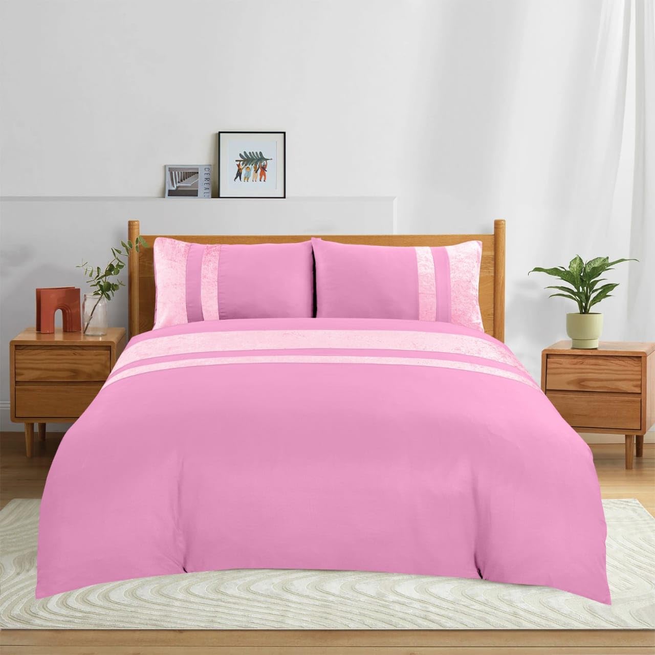 Casabella Luxury Crushed Velvet Panel Band Duvet Cover Sets with Pillow Case Double Duvet Cover Bedding Set - Image 4