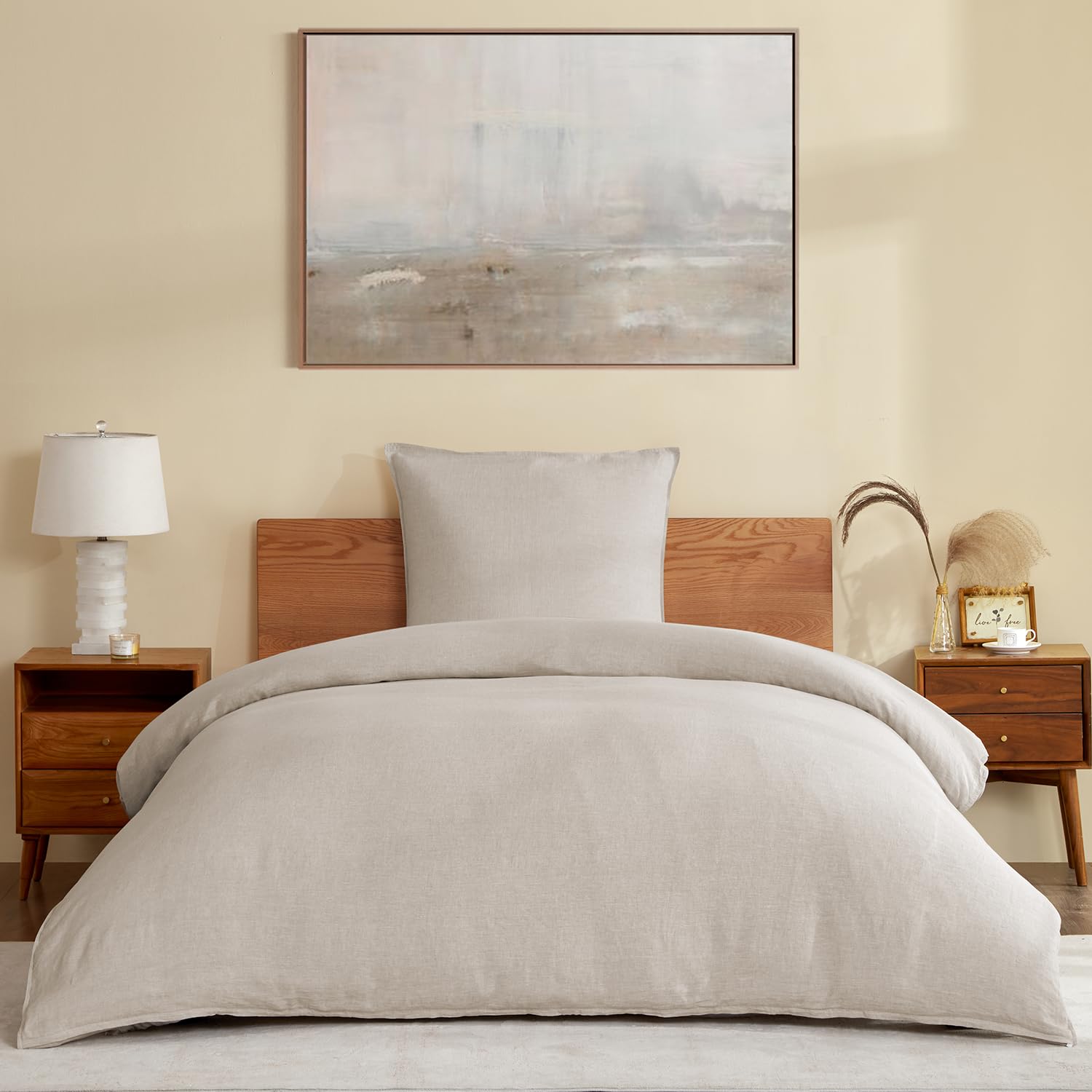 DAPU 100% Leinen Bettwäsche Set, Naturfaser Luftige Kühlende Sommerbettwäsche, Gewaschene Weiche Bettwäsche für Hotsleepers, 135×200cm + 1St. 80×80 mit Reißverschluss, Natur