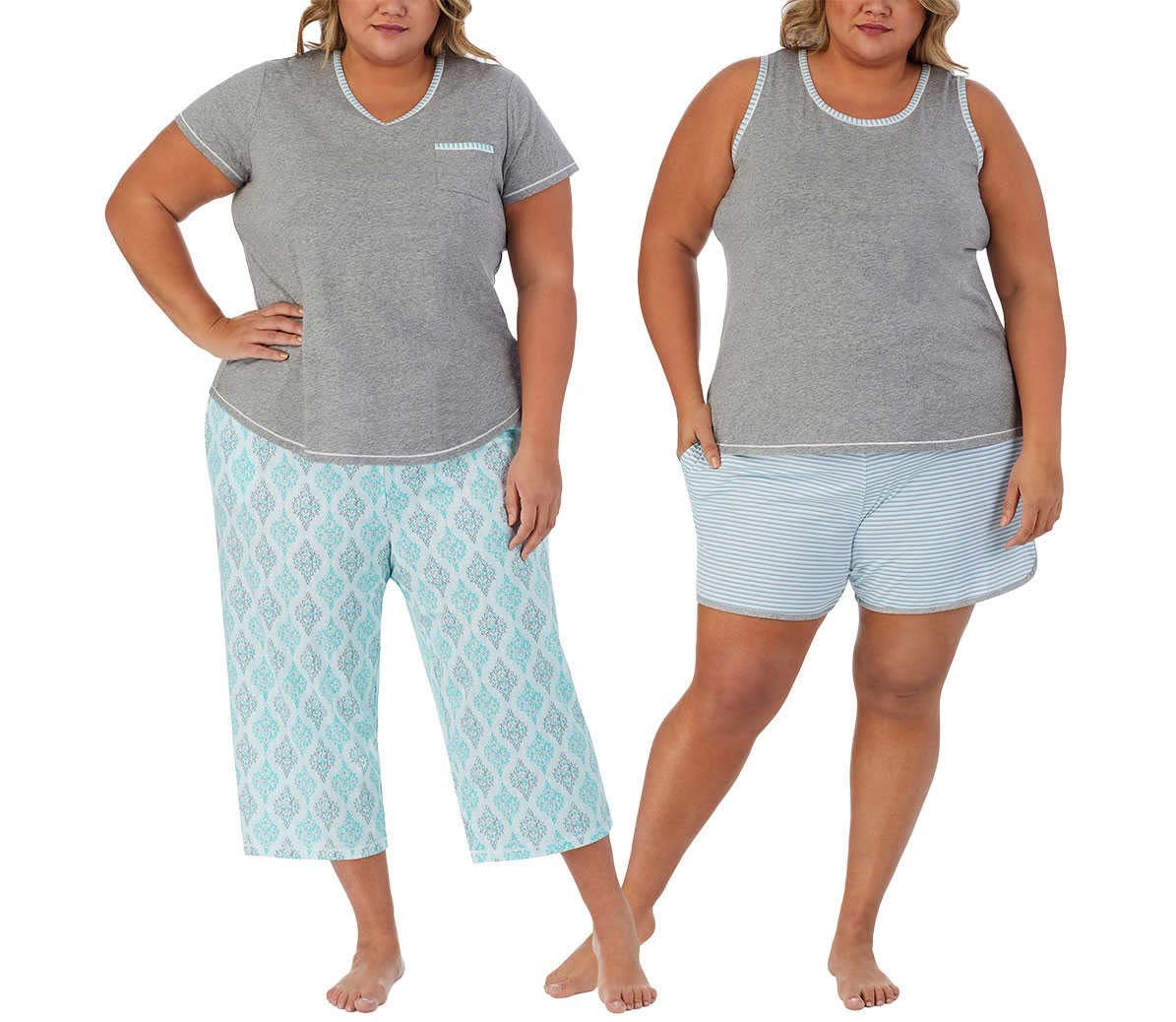 Carole HochmanWomen's 4-Piece 100% Cotton Pajama Set – V-Neck T-Shirt,  Tank, Capri Pants Shorts with Drawstring Pockets - Main Image