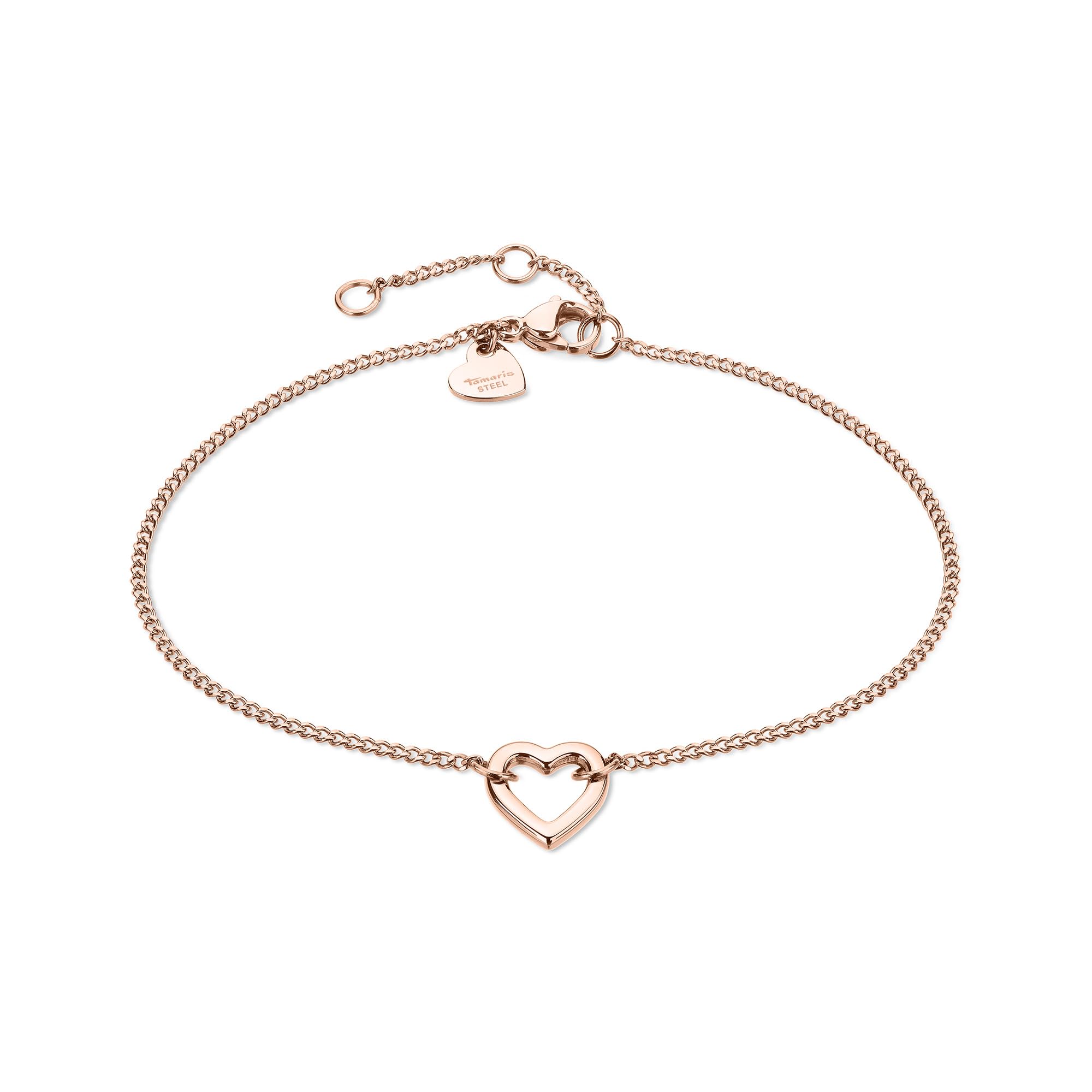 Tamaris Armband für Damen aus Edelstahl mit Herz-Anhänger, Frauen Armschmuck größenverstellbar und wasserfest