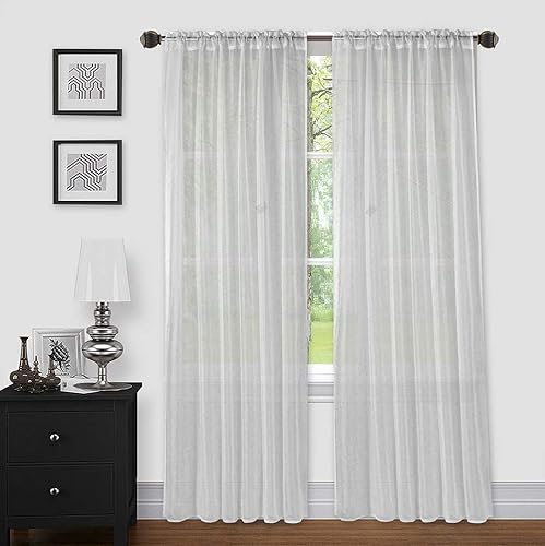 LinenTopia Juego de 2 paneles de cortina de gasa transparente, tratamiento de decoración de ventana del hogar para sala de estar, color sólido,