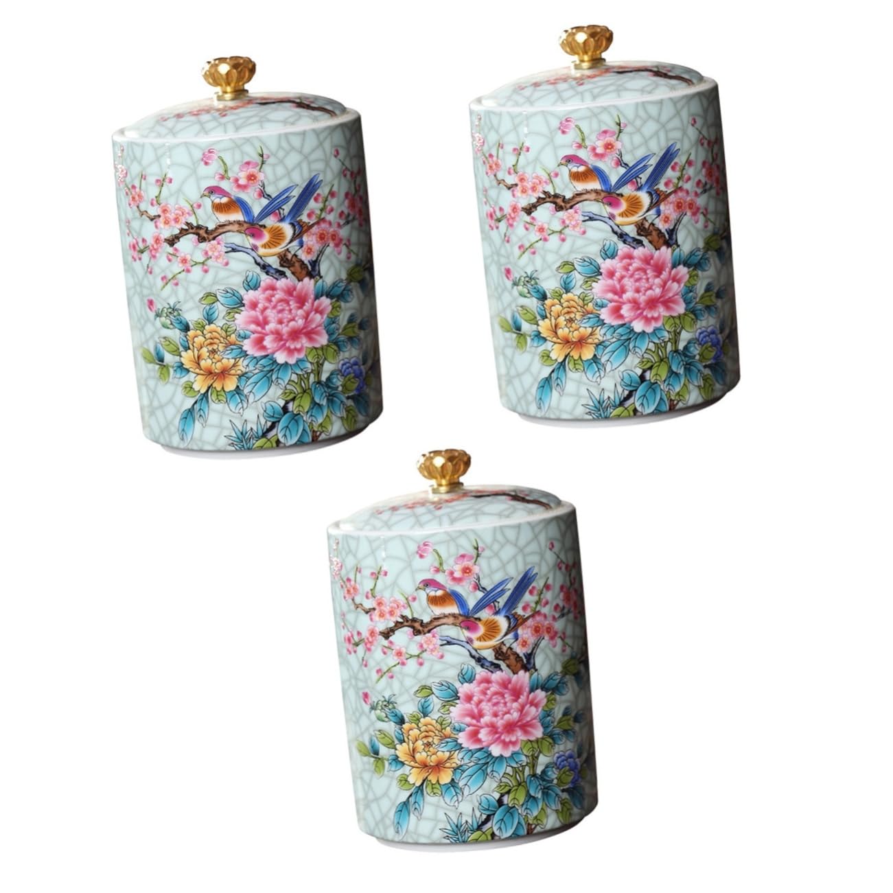 BESTonZON 3pcs Jars Tins Kitchen Bamboo Lids Cans Ml Leaf Portable Traditional Chinese Bean Canister Snacks Sealing Office Sealed Ceramic Ove Food Container Porcelain Spices