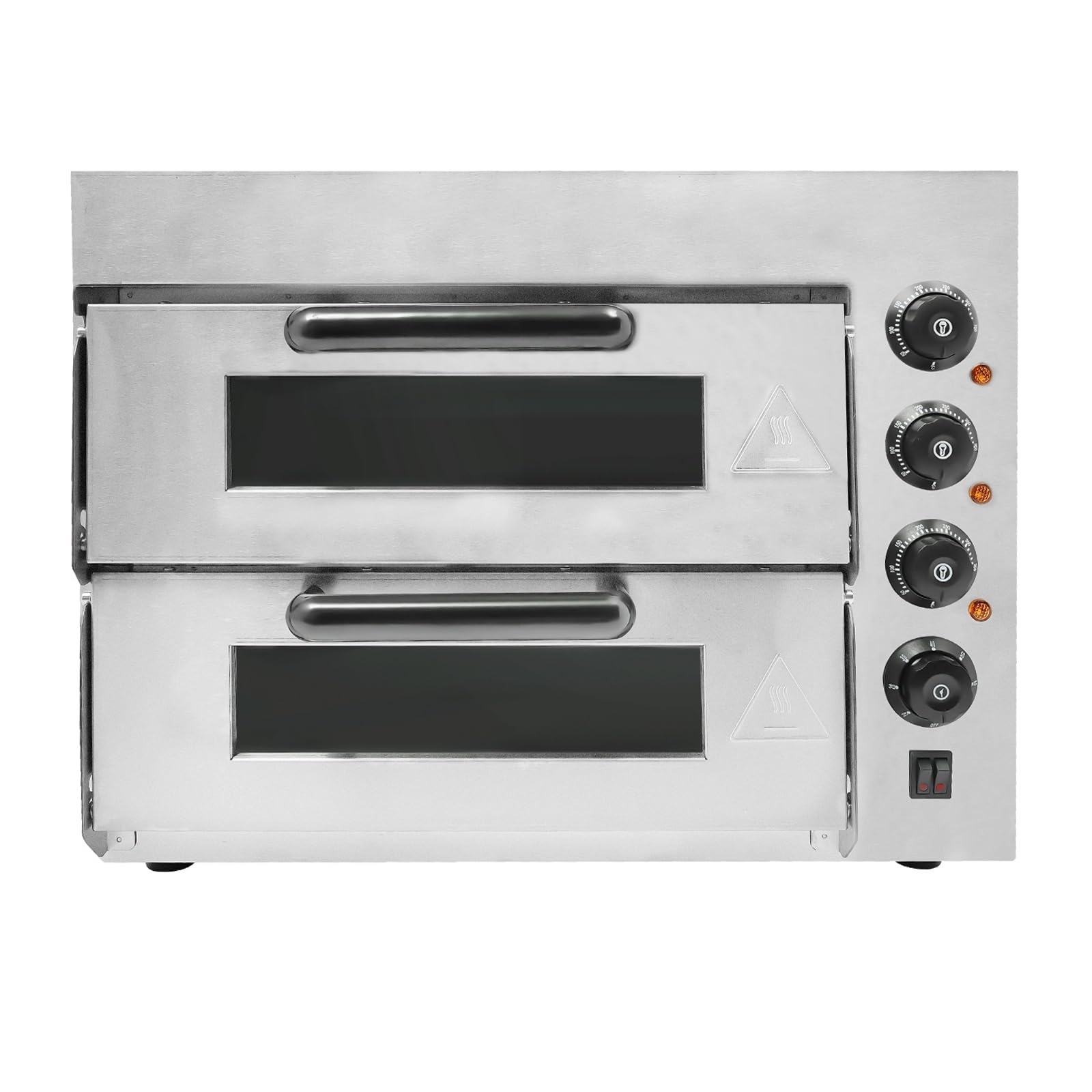 Forno per pizza a 2 piani, 3000 W, forno elettrico per pizza con 2 piastre in cordierite e un paio di guanti, forno per pizza a doppia camera per cucina, ristorante e pizzeria, 50-350 °C