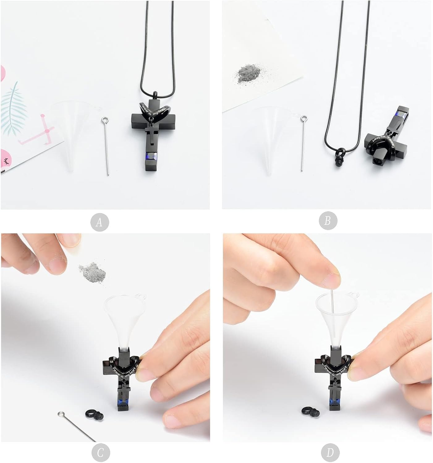 Imrsanl Crystal Cross Necklace for Ashes - Stainless Steel Keepsake Cremation Jewelry - Religious Cross Memorial Urn Necklace for Pet Human Ashes Pendant - Image 5