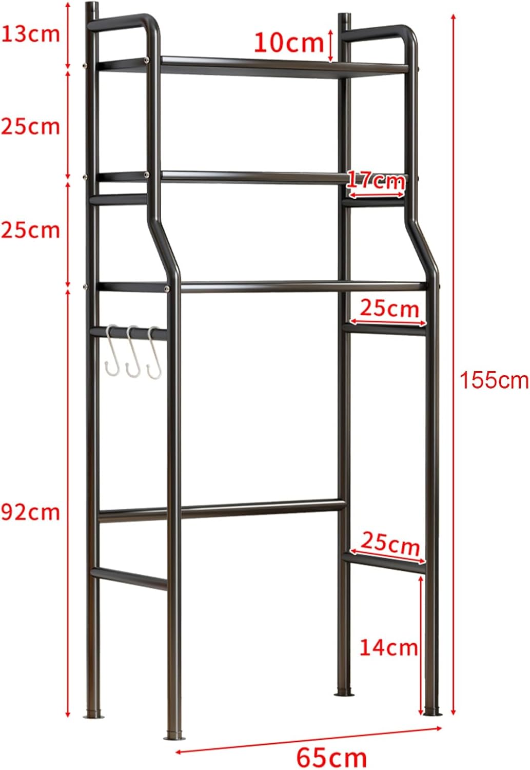 4-Tier Mini Fridge Stand with Storage, Metal Large Capacity Microwave Oven Stand with S-Hooks, Bakers Rack, Freestadning Kitchen Storage Shelf for Home Office Dorm Space Saving, Black(White)