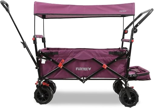 FUXLIFE Beach handcart FX-CTB800 Purple - Foldable trolley for beach & leisure - Padded interior - Sun canopy - Off-road wheels for sand & terrain - Stable & foldable