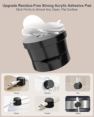 Miniatura 4 de OneLeaf Paquete de 12 clips de cable de resorte giratorios de 360 1s bloqueo, soporte de cable adhesivo para mesita de noche, soporte de cable de