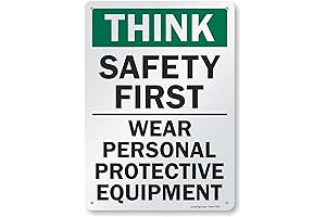 SmartSign S-2917-AL-14 "Think Safety First - Wear Personal Protective Equipment" Aluminum Sign (10" x 14")