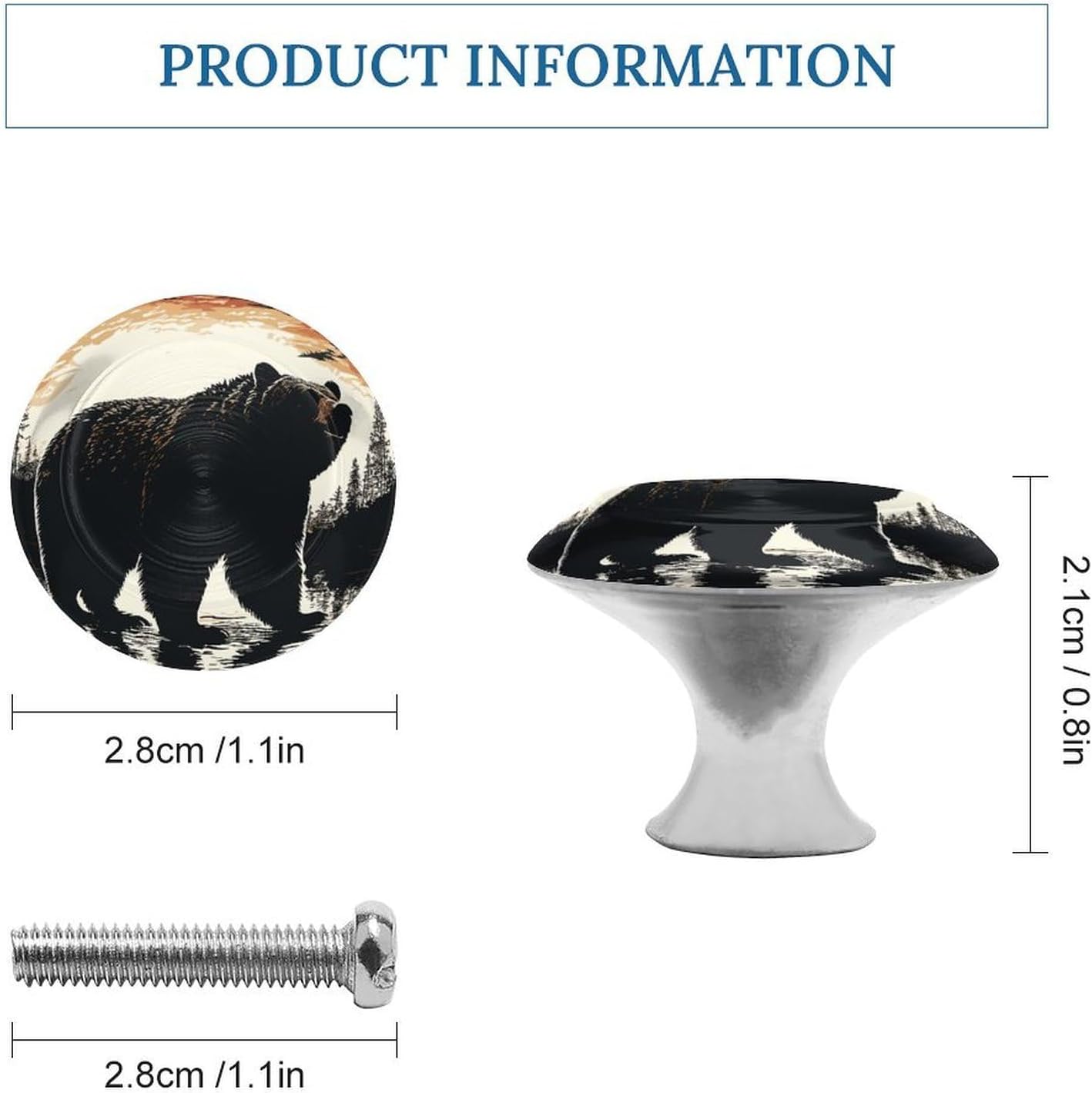 Cabinet Handles Round Drawer Pulls Bear Silhouette Dresser Knobs for Cabinets and Drawers Handle Kitchen Cabinet Pulls for Bathroom Cupboard Drawers Cabinet Pulls for Kitchen Door