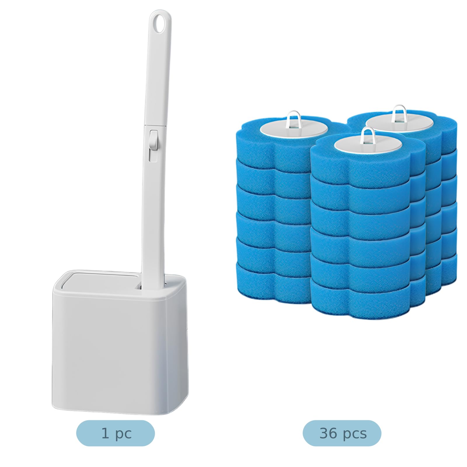 Automatische Klappdeckel-Einweg-Toilettenbürste mit 36 blauen Ersatzköpfen, wandmontierter Toilettenreiniger mit Selbstreinigungsfunktion, Halter für Badezimmerreinigung, 40 x 5,5 cm