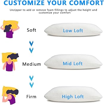 Talatex Natural Shredded Latex Pillow, Adjustable Pillow for Neck Support and Pressure Relief, Ergonomic Design for Side and Back Sleepers, with Removable Tencel Pillowcase (Queen(27×16))