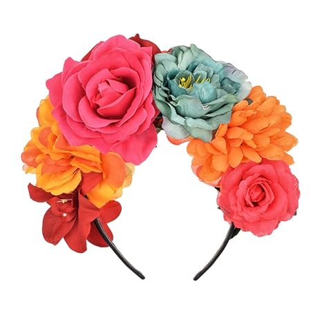 Vividsun Day of The Dead Headband Costume Rose Flower Headband (D/rose Mixed color)