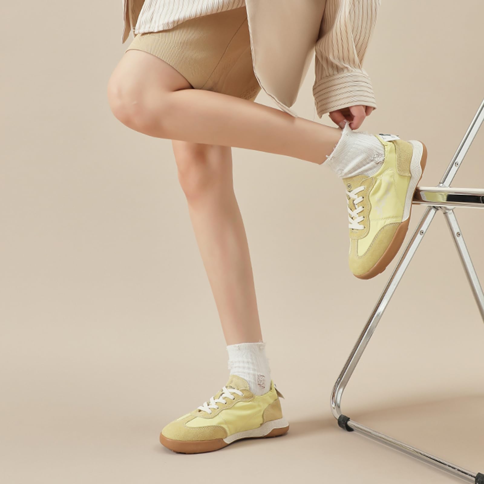 Onewus Damskie buty rekreacyjne z prawdziwej skóry, sznurowane buty typu sneakers