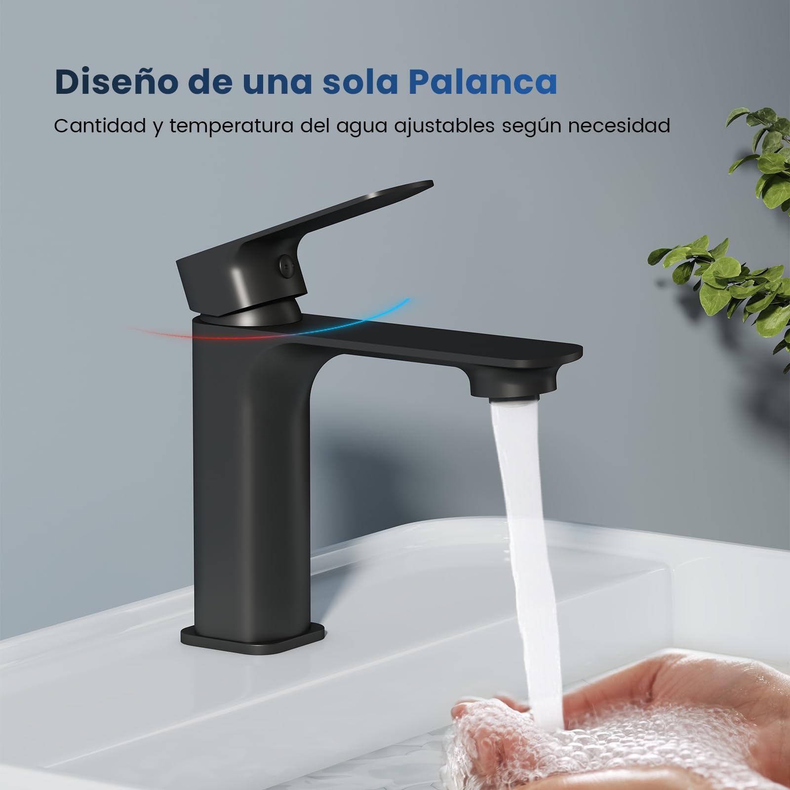 EMKE Grifo de Baño Negro Mate, Mezclador de Latón con Cartucho Cerámico y Aireador, Instalación Fácil, 166x152x45 mm, Grifo de Lavabo Duradero, Ahorro de Agua