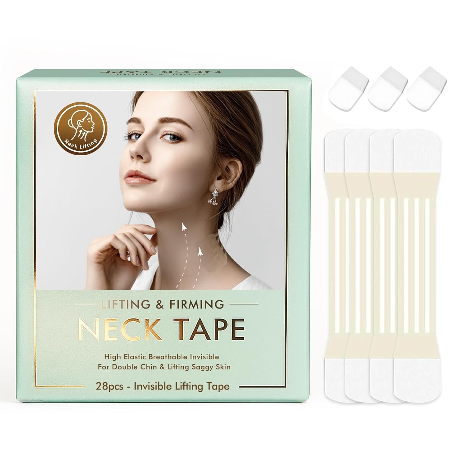 Photo 1 of Neck Lift Tape 28PCS - Invisible Neck Tape Lifting for Double Chin and Sagging Skin - Waterproof Breathable High Elastic Facial V-Line Straps for Lifting