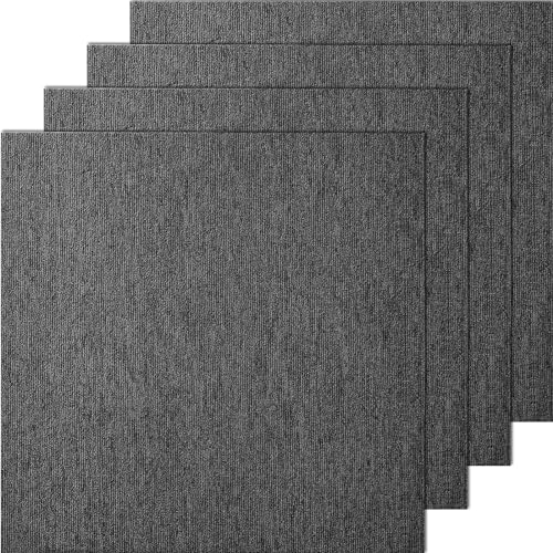 VEVOR Carpet Tiles Reusable, 20'x 20' Carpet Squares with Padding Attached, Soft Padded Carpet Tiles, Easy Install DIY for Bedroom Living Room Indoor Outdoor (20 Tiles, Dark Gray), (55.5 sqft/Box)