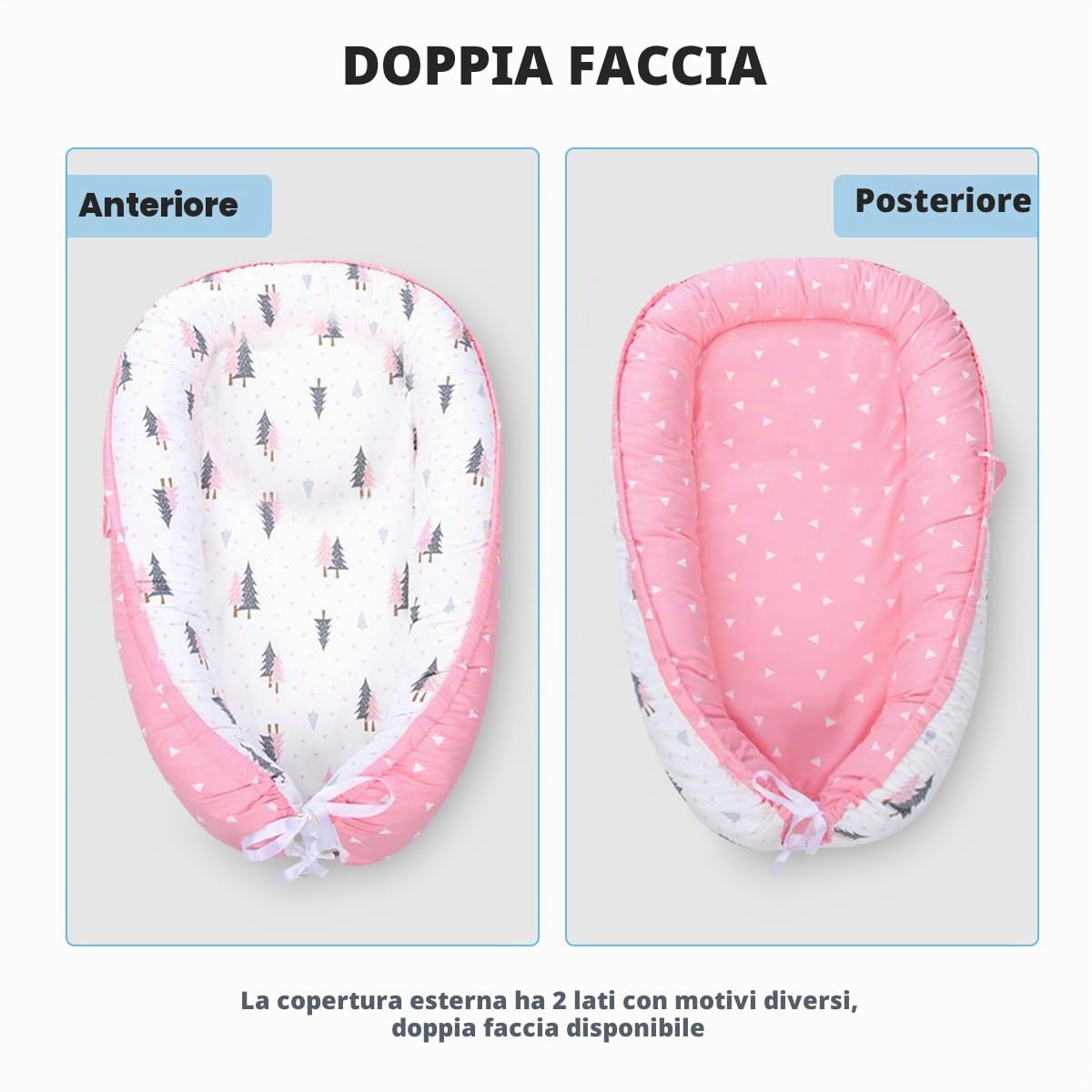 SONARIN Portatile Riduttore Lettino Neonato,88 x 53 cm Baby Nest Nido Neonati Riduttore Culla da Viaggio per Bambini, con100% Cotone Copertura Reversibile Lavabile(Elefante Colorato)