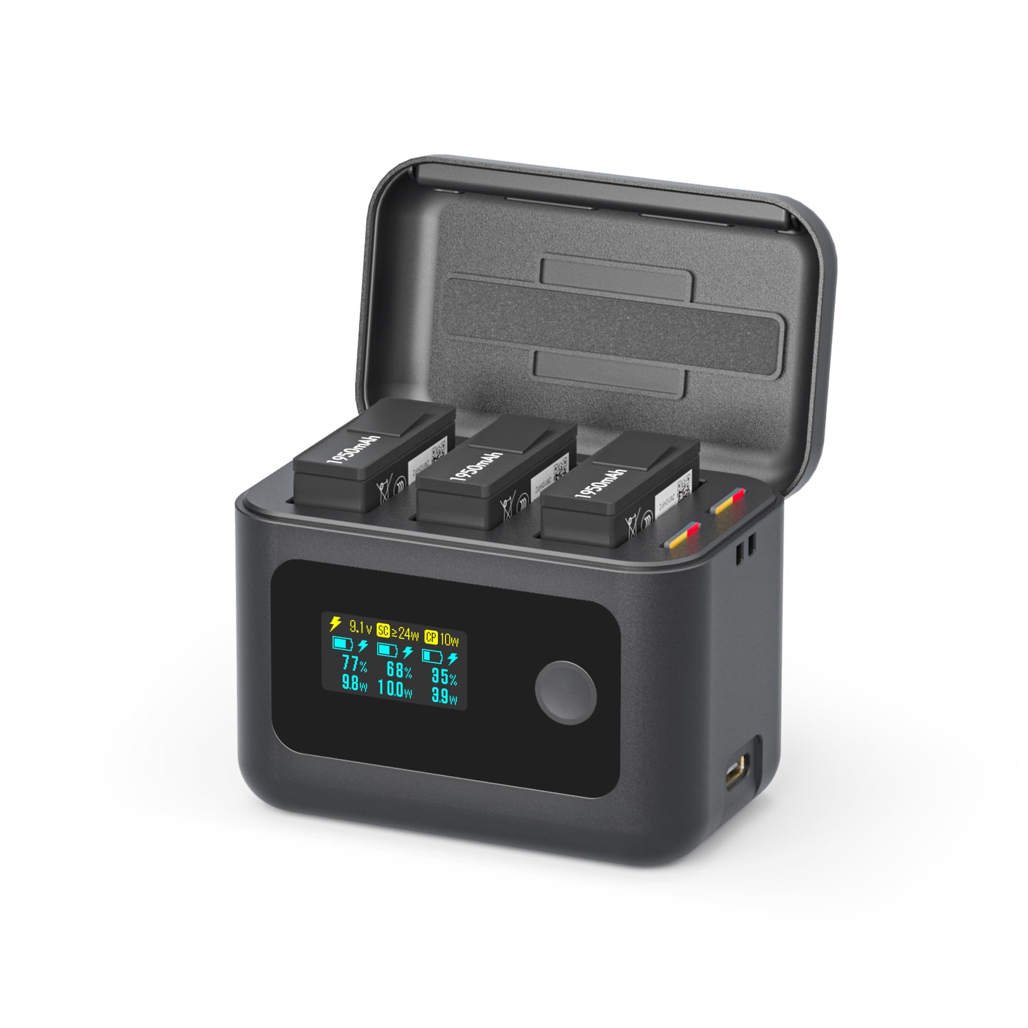 Intelligent Battery Charger for DJI OSMO 360&Action 6/5 Pro/4/3,24W Fast Charging Hub w/LCD Display Shows Battery SOC,Batteries Not Included