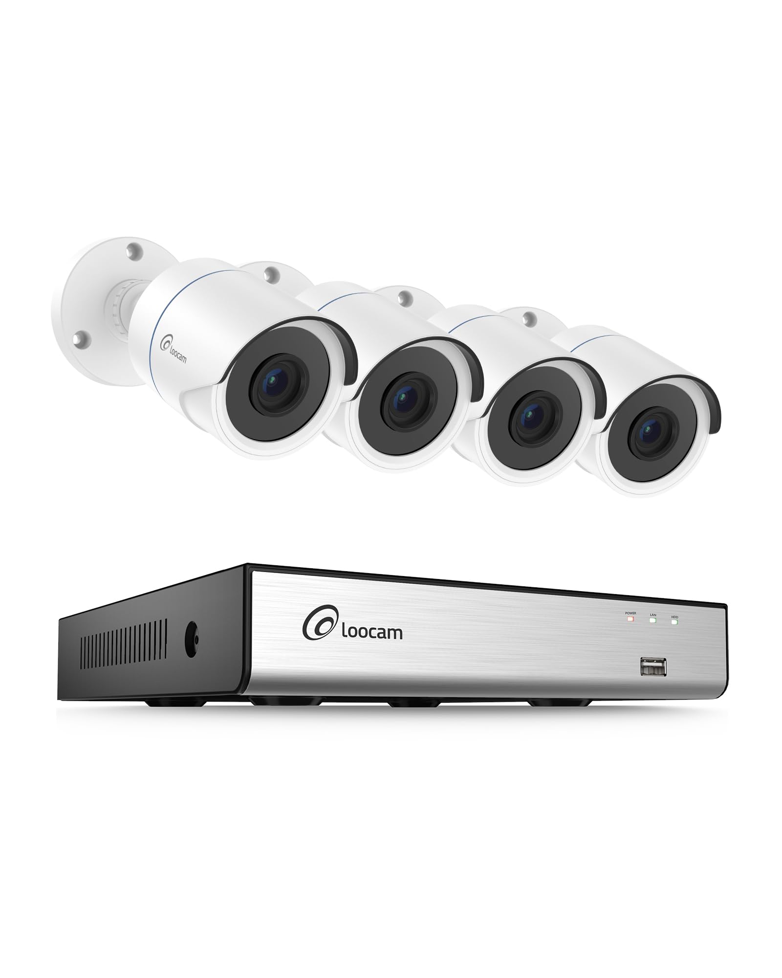 Loocam 8CH 3K Lite Home CCTV Camera System with Human Vehicle Detection, H.265+ hybrid 4-in-1 DVR & 4pcs 1080P Wired Surveillance Security Cameras Indoor Outdoor, Night Vision, Email Alert, NO HDD
