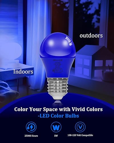 Miniatura 2 de ORALUCE Bombilla azul para porche equivalente a 40 W, bombillas LED A15 para decoración e iluminación de fiesta de Halloween, Navidad, bombilla de