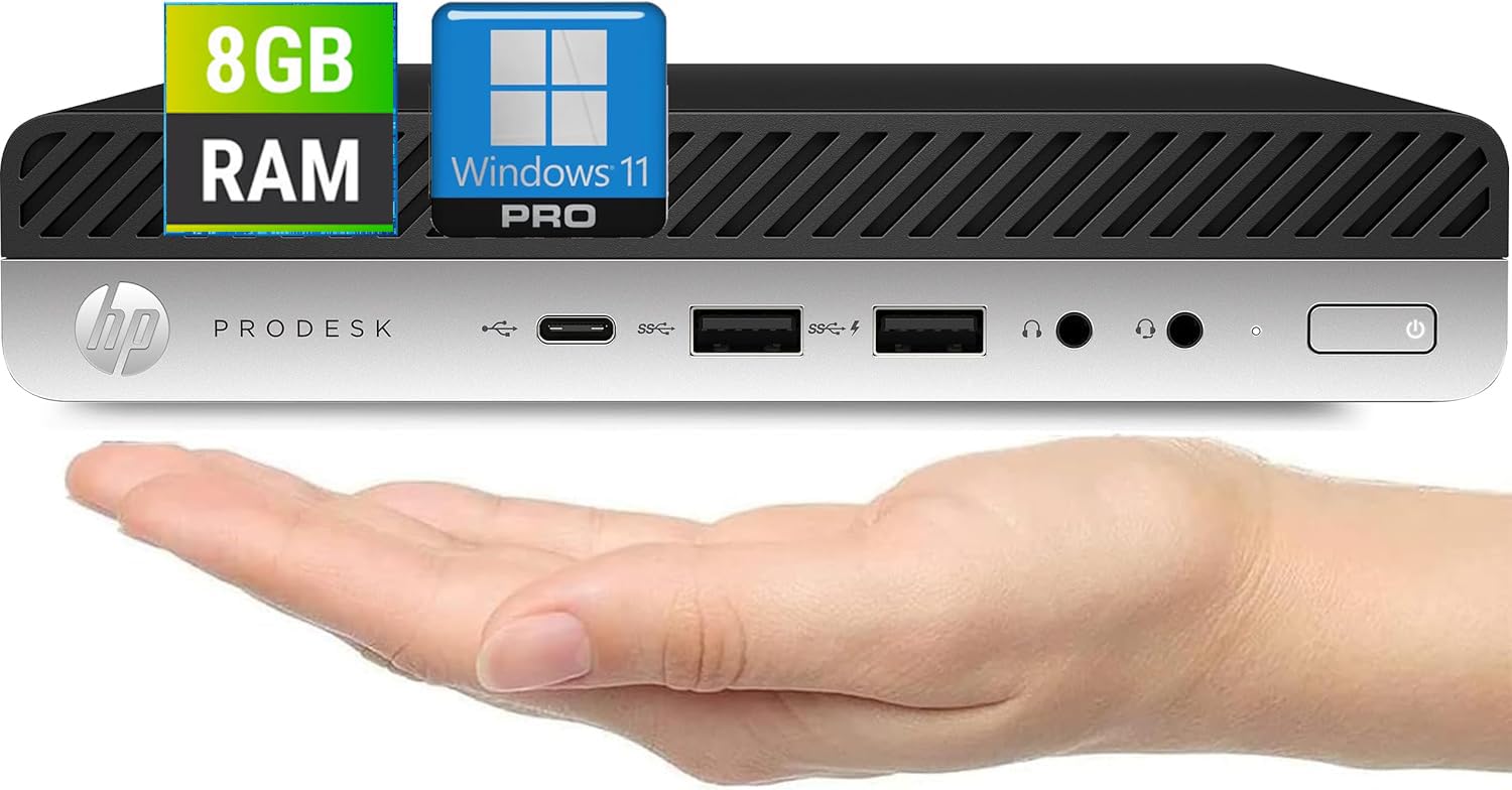 HP ProDesk 600 G5 Mini PC de escritorio, Intel Pentium G5420T, 8GB RAM, SSD 256 GB, Bluetooth, teclado QWERTY, ratón, USB WiFi, Windows 11 Pro (reacondicionado) — view 2