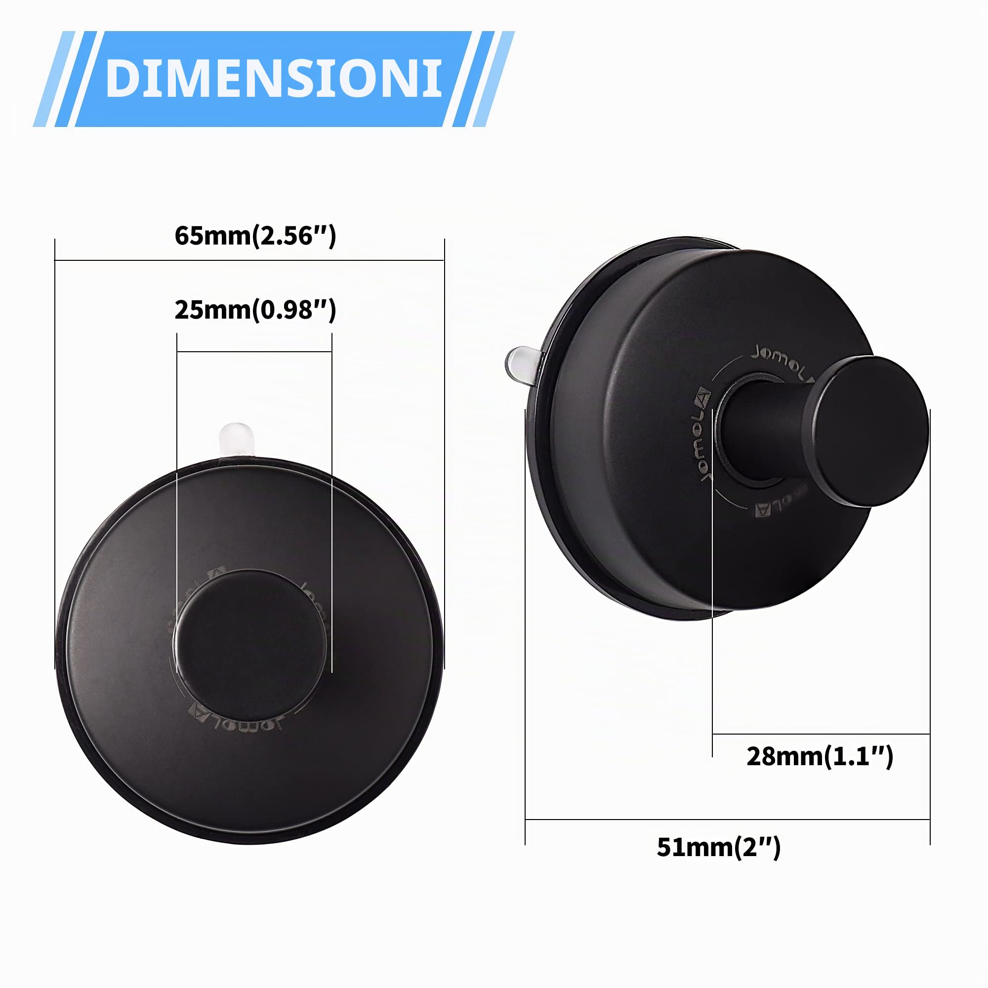 JOMOLA Ganci Ventosa Appendi Accappatoio Bagno Appendi Strofinacci Cucina Appendi Abiti per Muro in Acciaio Inox Porta Asciugamani Bagno Resistenti Gancio Accappatoio Doccia, Nero Opaco, 2 Pezzi