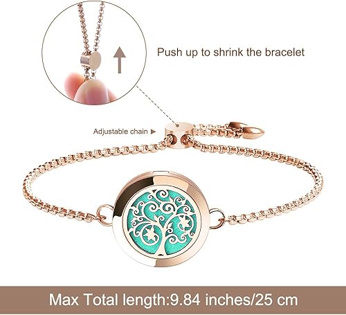Miniatura 4 de ttstar Pulsera difusora de aceite esencial de acero inoxidable con medallón de aromaterapia ajustable con 24 almohadillas de repuesto en 12 colores