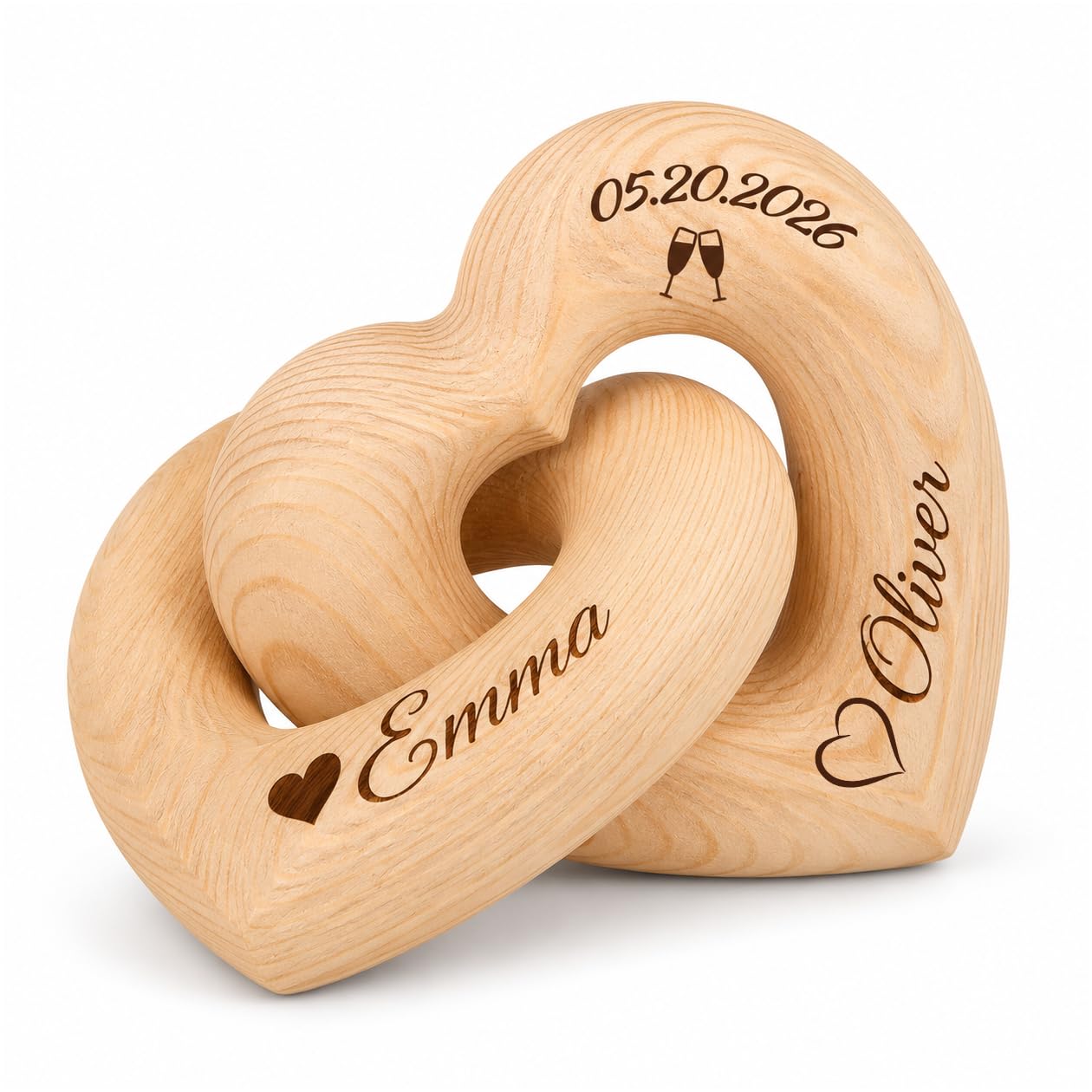 Personalized Wooden Heart Sculpture with Names, 5th Anniversary Couple Gift