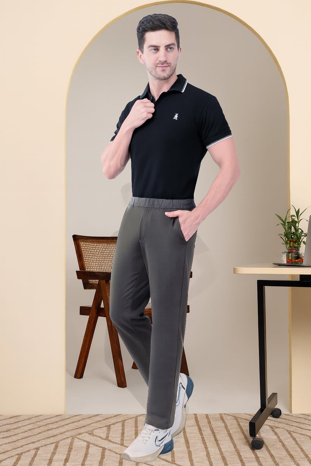 SaintX Men's 4-Way Stretchable Athleisure Pants | Sweat Wicking Fabric | Slim Fit | Sports, Travel, Lounge & Casual Wear | Stylish Back Zipper Pocket | Available in Plus Size (ST06_D Grey_XL) 2