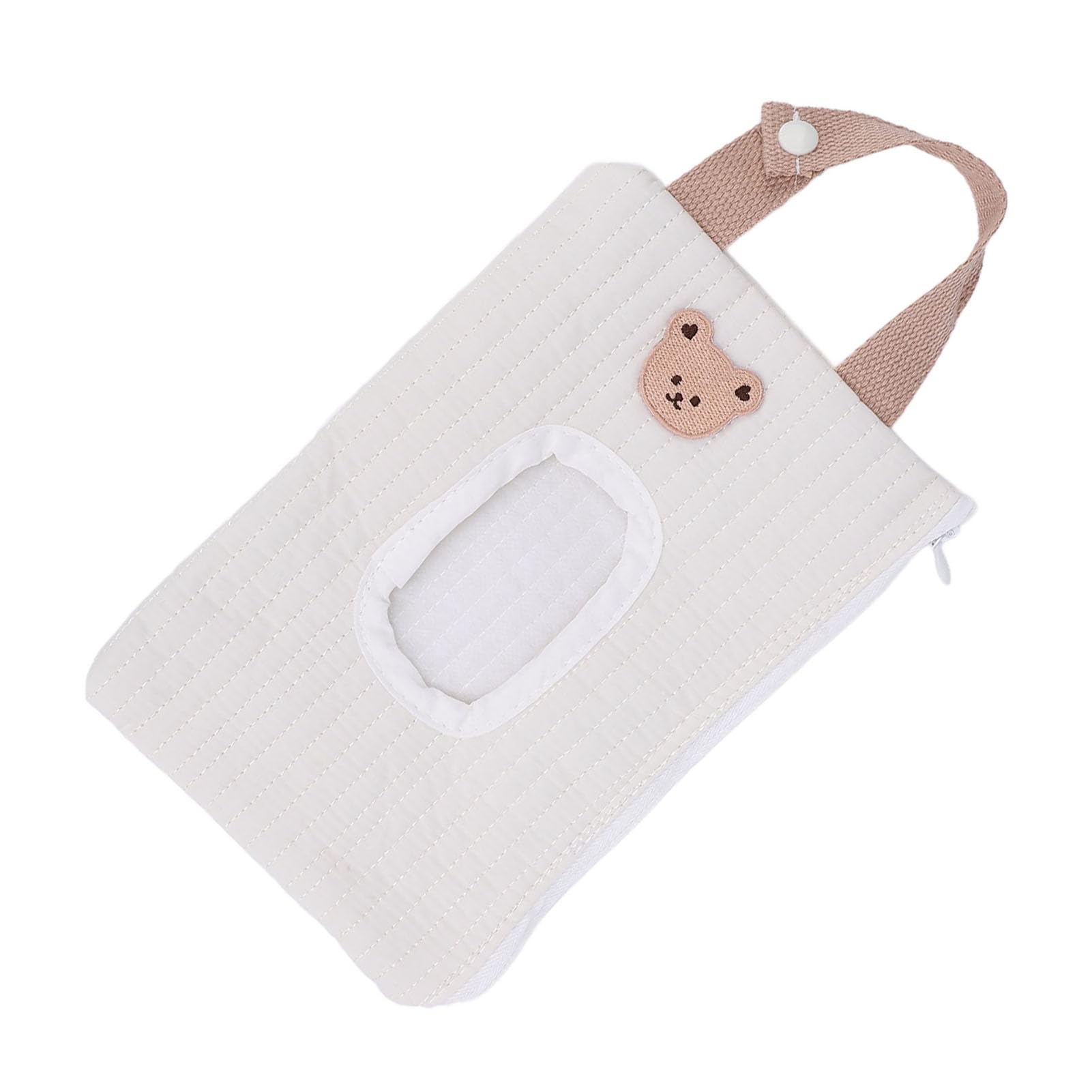Zunate Travel Baby Wipes Box/Cover with Zipper, Embroidered Cartoon Design, Portable Loop Refillable Wipe Dispenser Bag (White Bear) — view 7