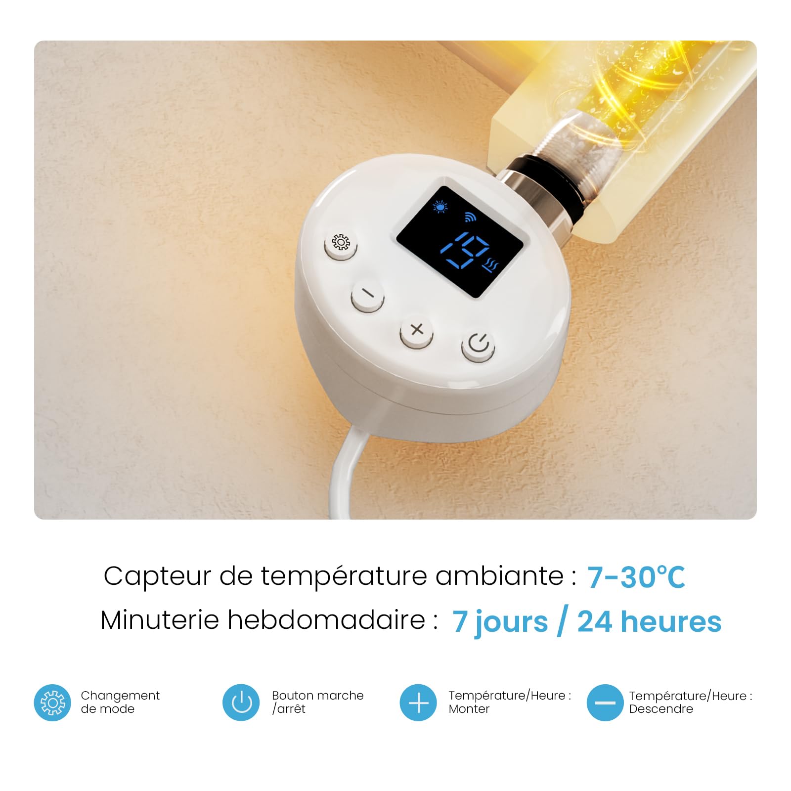 Heilmetz Sèche-Serviettes Électrique Intelligent 70x60cm avec WiFi, Thermostat Connecté et App, Radiateur Salle de Bain Blanc 300W, Contrôle par Tuya/Assistants Vocaux, 4 Modes