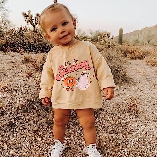 Image of Baby Boy Girl Pumpkin Sweatshirt Tops Toddler Halloween Outfit Long Sleeve Crewneck Pullover Sweater Shirt Fall Clothes