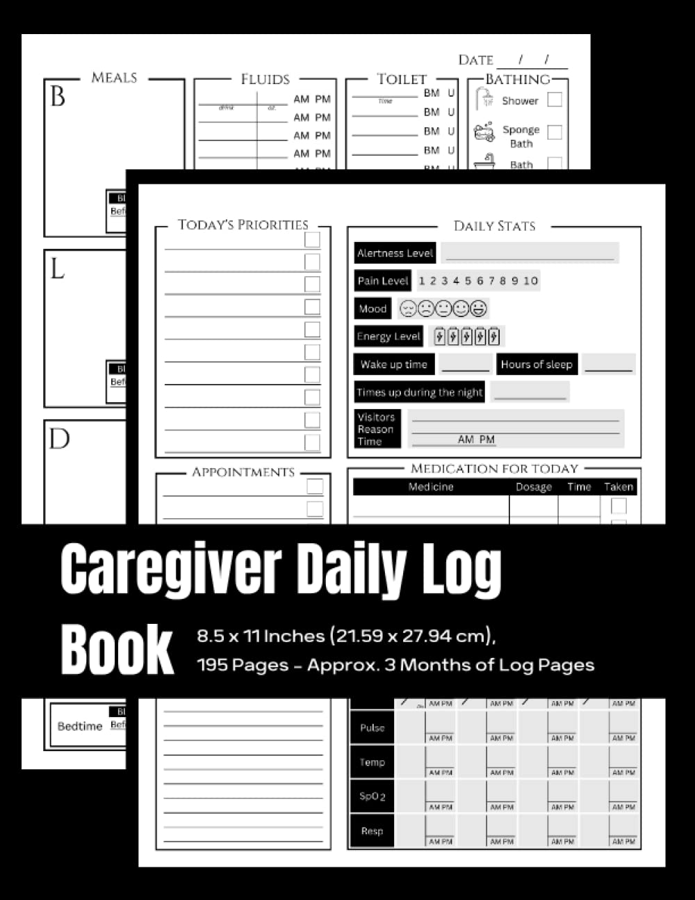 Caregiver Daily Log Book Care Log Journal, Record Daily Needs, Monitor Vitals, Meds, and More
