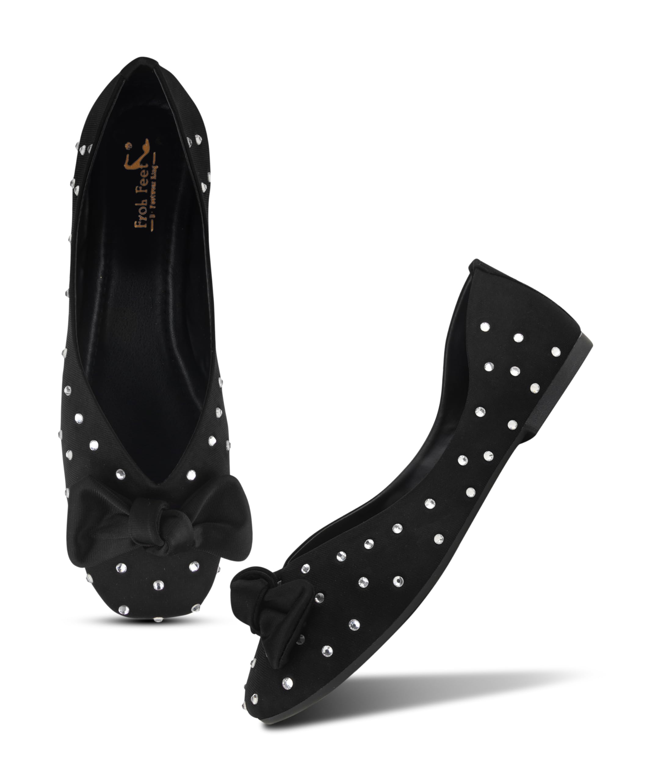 Froh Feet Women’s Elegant Pointed Toe Ballerina Flats Decorated with All-Over Rhinestone Studs and Matching Bow-picture-55