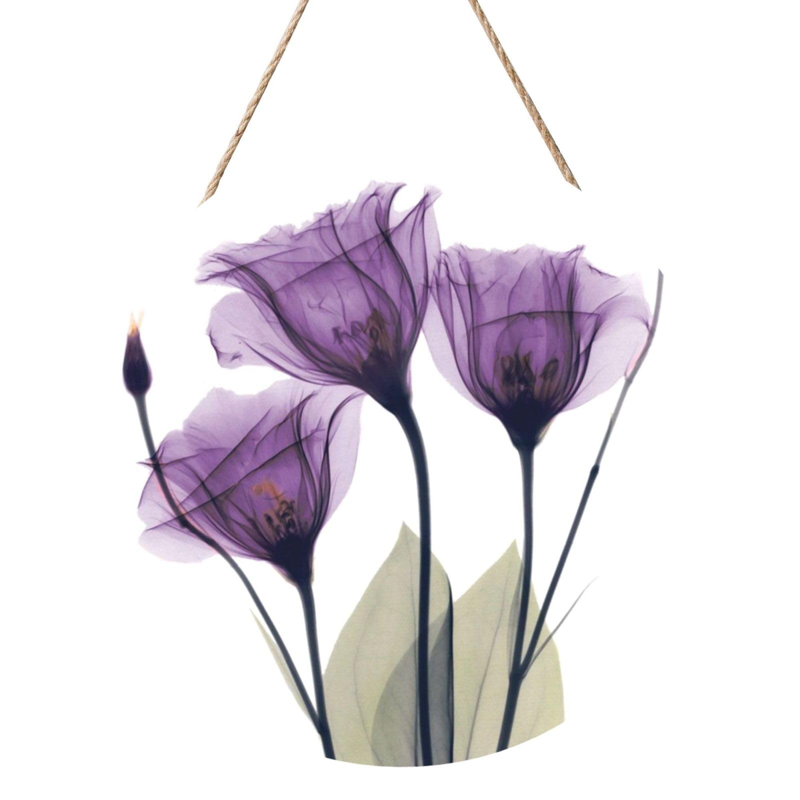 InOmak Lavender Purple Hope Flowers, Round Wood Panel Painting 12 in, Wall Hanging Painting For Home