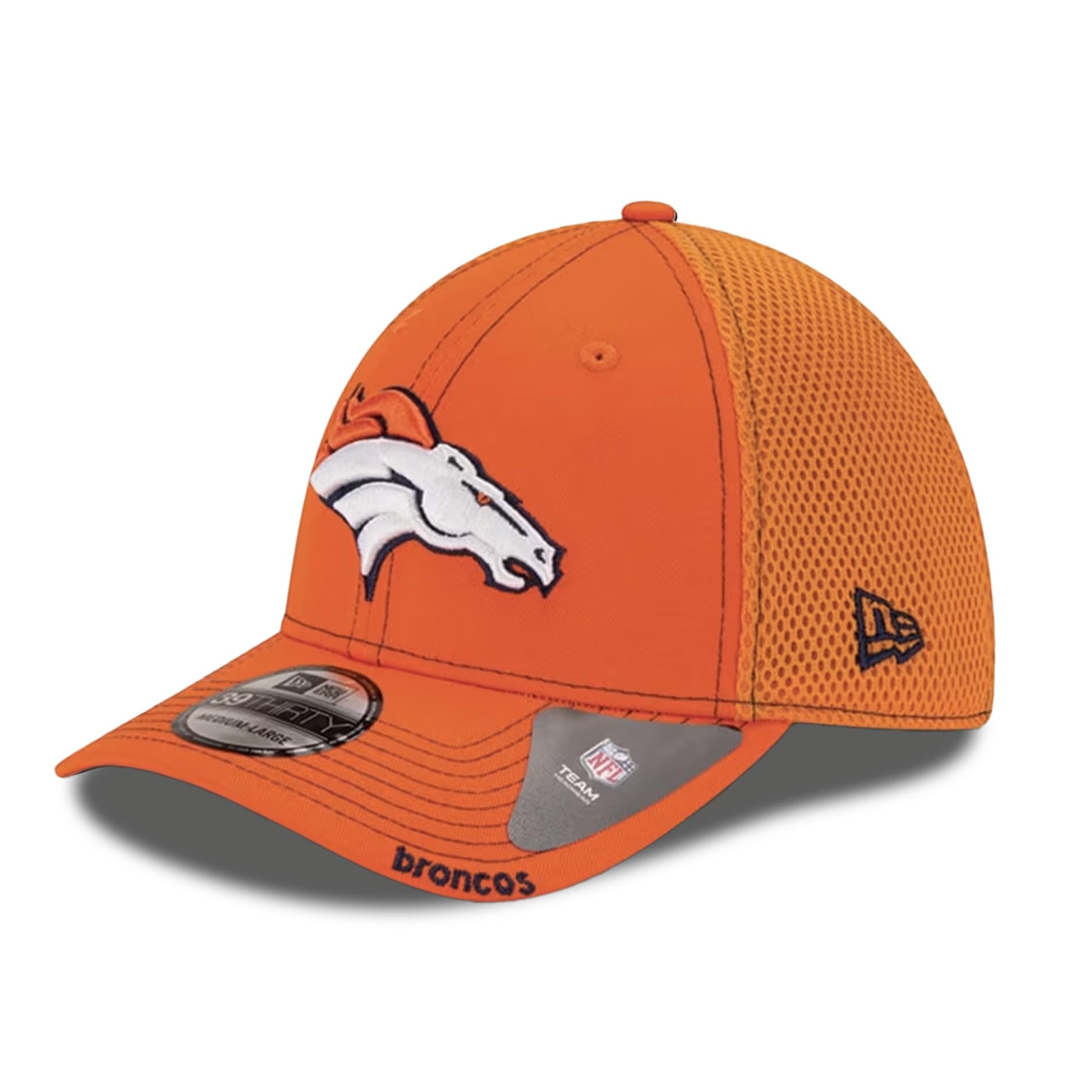 New Era Unisex-Adult NFL 39THIRTY Team Color Neo Primary Logo Stretch Fit Flex Football Cap Hat, Denver Broncos, M/L