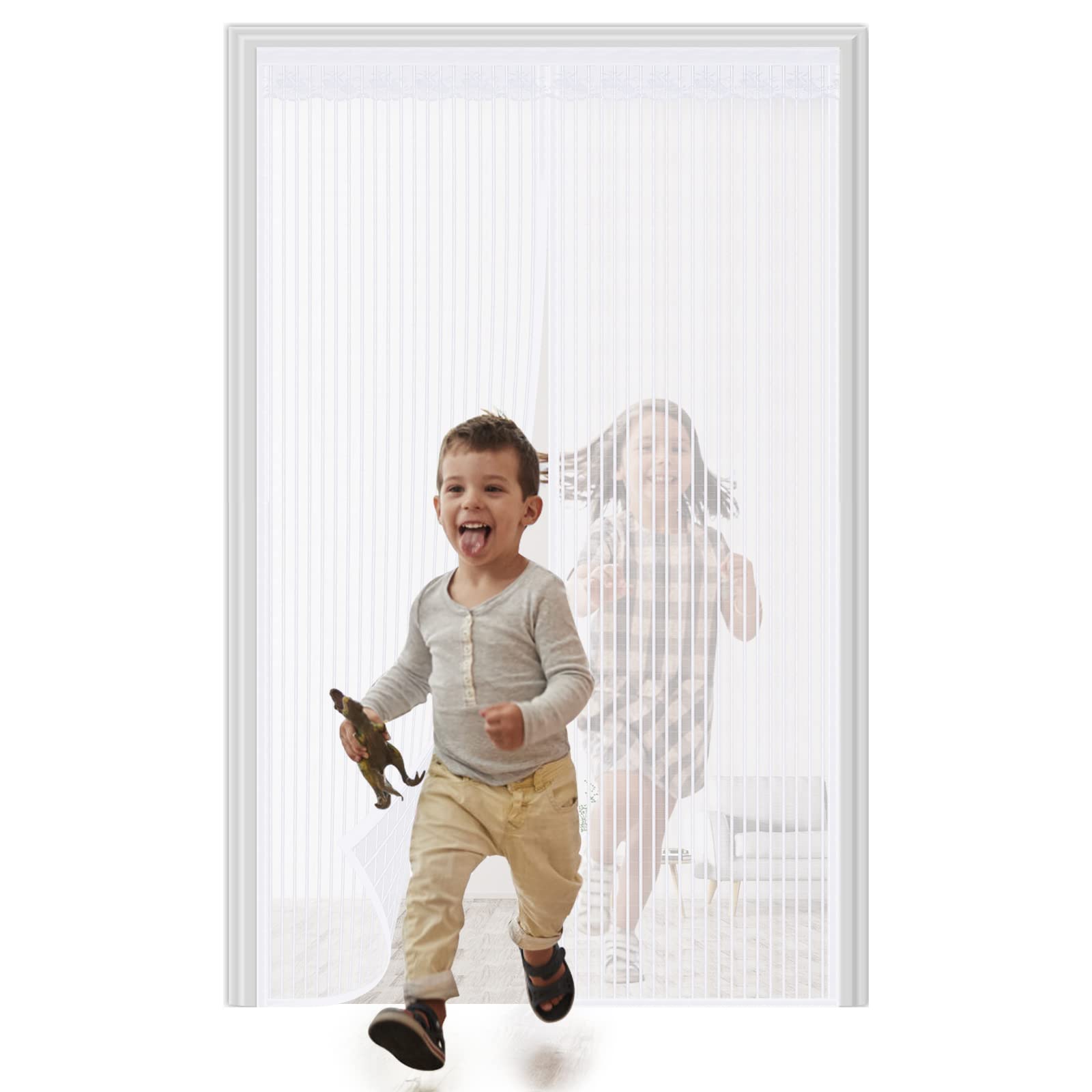 Magnetic Fly Screen Door, Rainberg Heavy Duty Bug mesh Curtain with Powerful Magnets and Full Frame Magic Tape, Insect Protection Door no Gap, Keep Bugs Out. (White, 110 x 220 cm)
