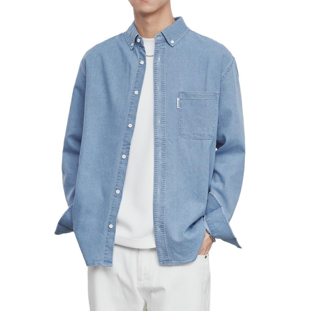 Herren Frühling Herbst Einreihig Langarm Regular Fit Arbeit Casual Denim Hemden