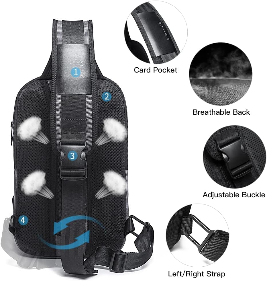 Image of BANGE USB Charging Sling Bag, Waterproof Crossbody Backpack, Portable Shoulder Bag Daypack for Men Women Travel Hiking Work