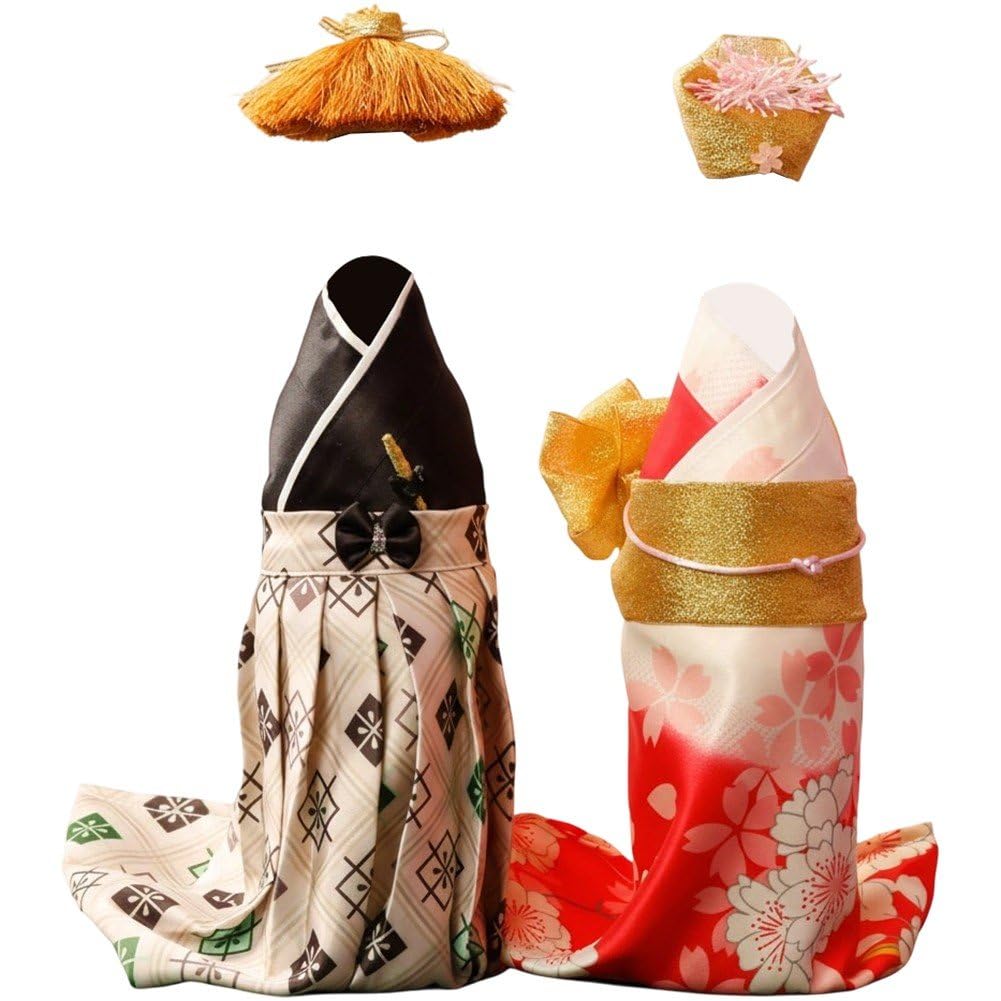 Lot De 2 Housses De Bouteille Créatives De Style Kimono Japonais avec Chapeaux, Idéales pour Décorer Une Bouteille De Vin Ou De Champagne.