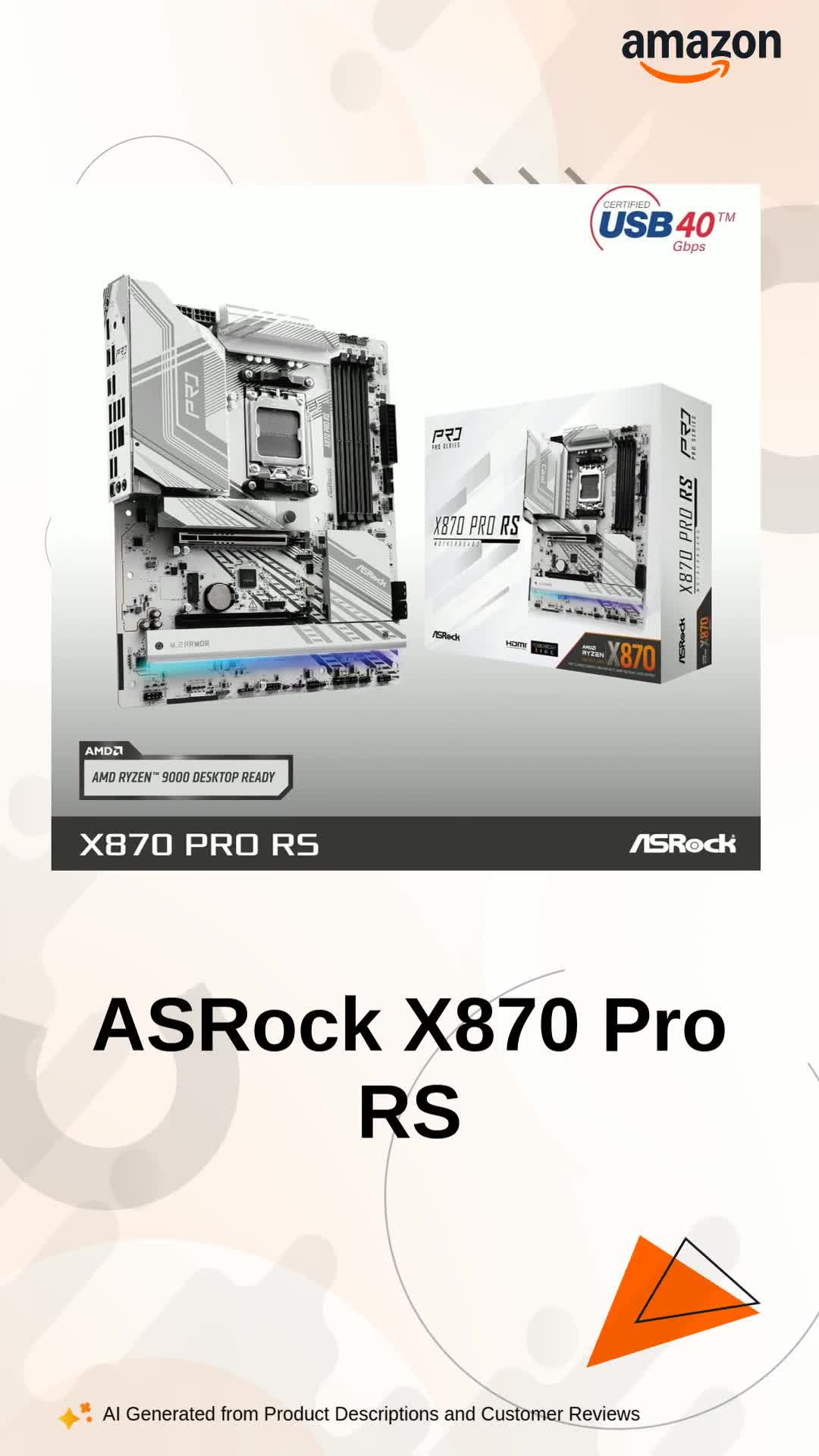 ASRock X870 Pro RS Wi-Fi AMD Ryzen Socket AM5 ATX Motherboard