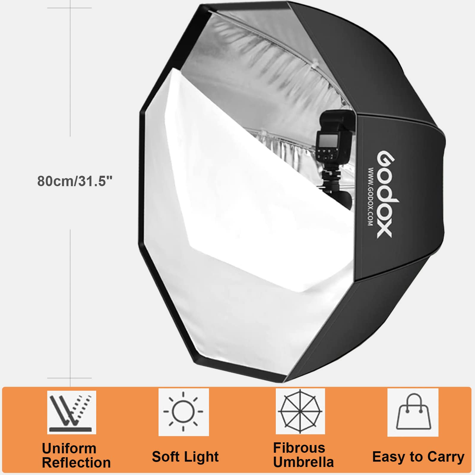 Amazon | Godox ポータブル 80cm/31.5インチ アンブレラ 八角形 ソフト