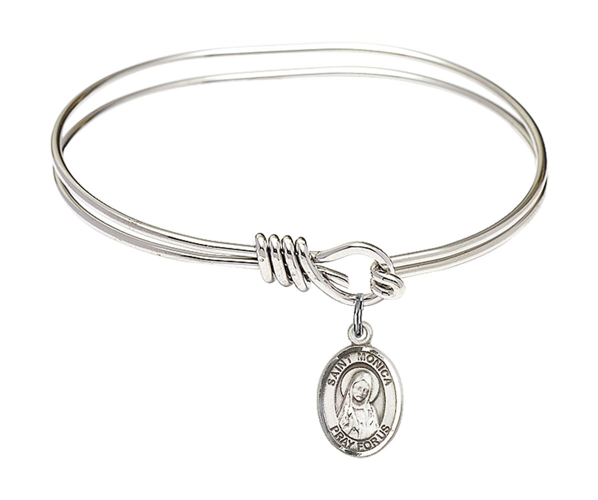 FA Dumont 5 3/4 inch Oval Eye Hook Bangle Bracelet with a St. Monica Charm.
